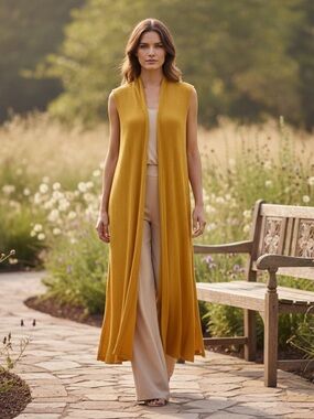 LuLaRoe Stunning Mustard Yellow Ribbed Long Duster Vest
